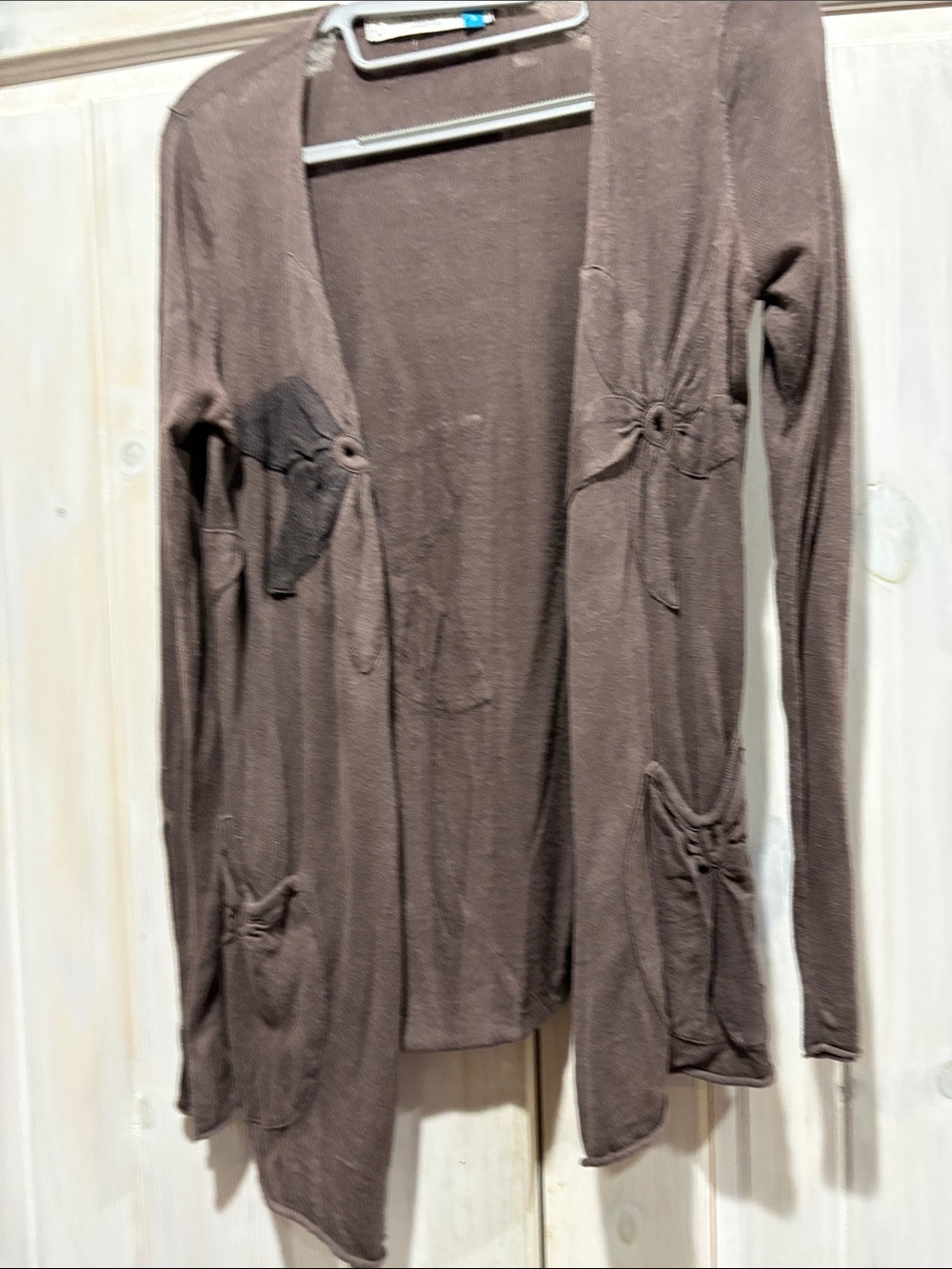 Sparrow Brown Women's Open-Front Floral Detail Cardigan Sweater